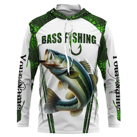 Maxcorners Bass fishing green camo Custom UV Protection long sleeve fishing shirts LM0201