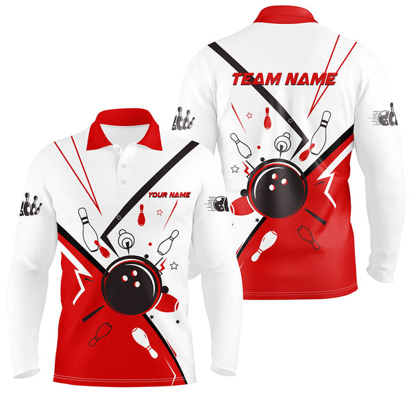 Maxcorners Red Bowling And Ping Cartoon Art Pattern Customized Name And Team Name 3D Shirt