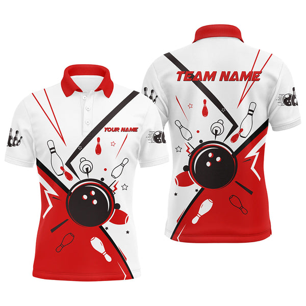 Maxcorners Red Bowling And Ping Cartoon Art Pattern Customized Name And Team Name 3D Shirt