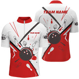 Maxcorners Red Bowling And Ping Cartoon Art Pattern Customized Name And Team Name 3D Shirt