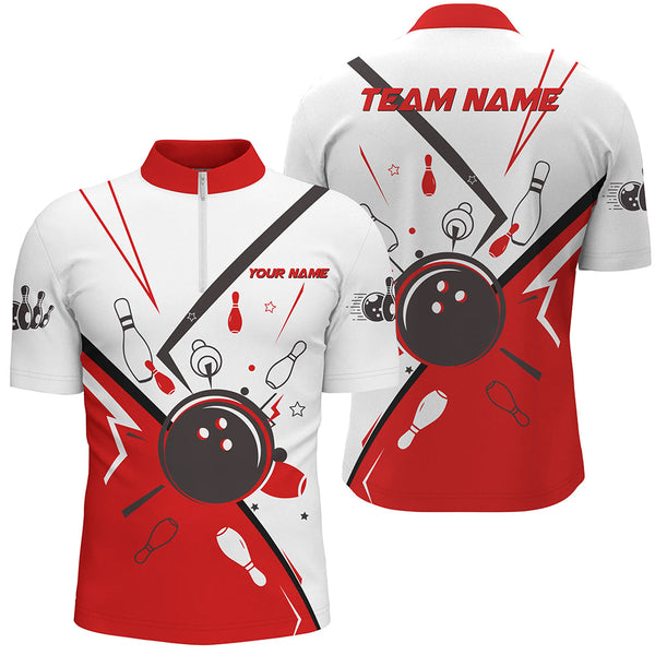 Maxcorners Red Bowling And Ping Cartoon Art Pattern Customized Name And Team Name 3D Shirt