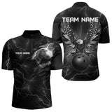 Maxcorners Black lightning thunder bowling American flag Eagle custom Mens Bowling Polo, Quarter Zip Shirts LM2206