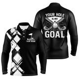 Maxcorners Black and white argyle pattern Men golf polo shirts custom golf outfits men your hole is my goal