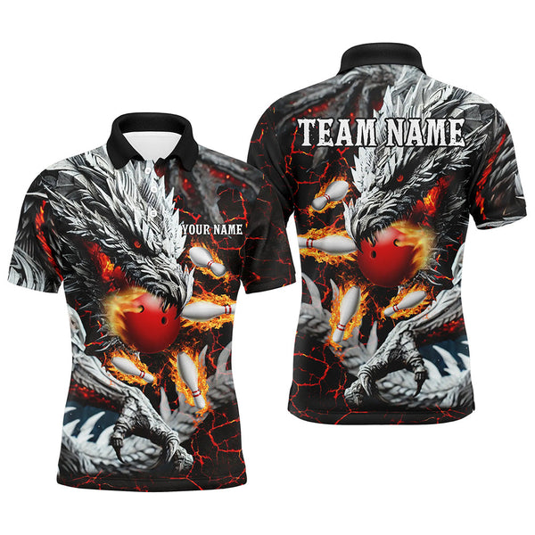 Maxcorners Bowling Ball And Pins Red Magma Texture Custom Dragon Customized Name, Team Anme 3D Polo Shirt