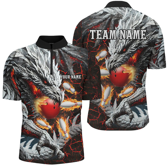 Maxcorners Bowling Ball And Pins Red Magma Texture Custom Dragon Customized Name, Team Anme 3D Polo Shirt