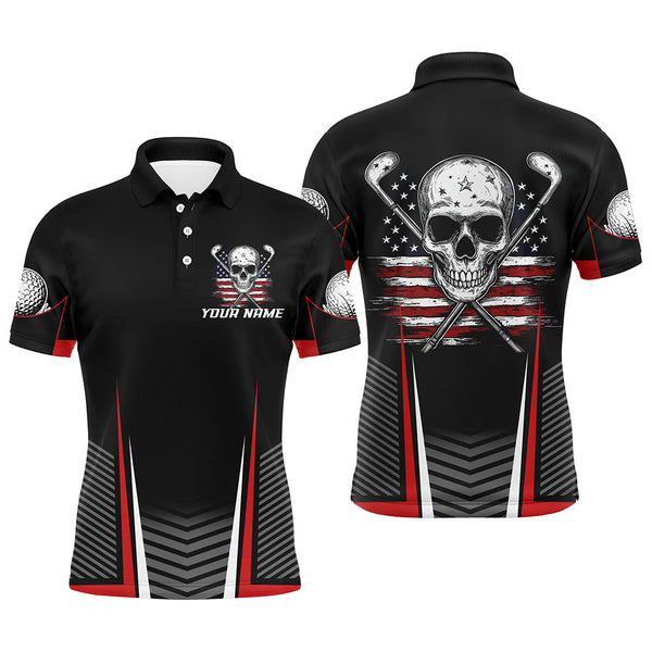 Maxcorners Black and Red American Flag Golf Clubs Skull Men golf polo shirts Custom Patriotic Golf Team Jerseys