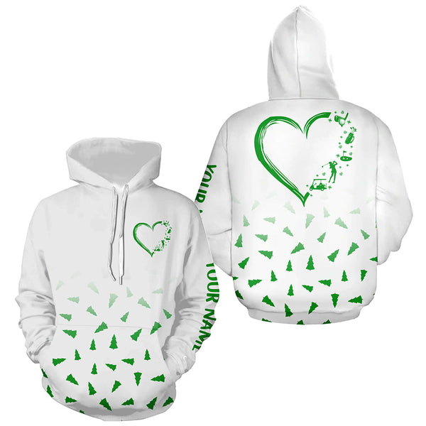 Maxcorners Golf Green Christmas Pine Tree Pattern Heart Customized Name 3D Shirt