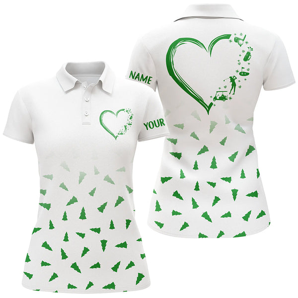 Maxcorners Golf Green Christmas Pine Tree Pattern Heart Customized Name 3D Shirt