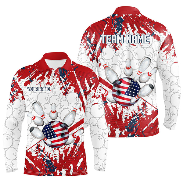 Maxcorners American Flag Bowling Jersey Customized Name, Team Name 3D Shirt