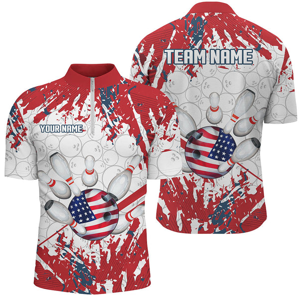 Maxcorners American Flag Bowling Jersey Customized Name, Team Name 3D Shirt