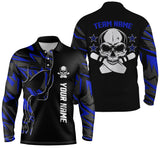 Maxcorners Skull Blue Bowling Customized Name And Team Name 3D Shirt