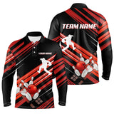 Maxcorners Red And Black Bowling Shirts For Men Custom Team Bowling Jerseys, Bowling Polo, Quarter Zip Shirts