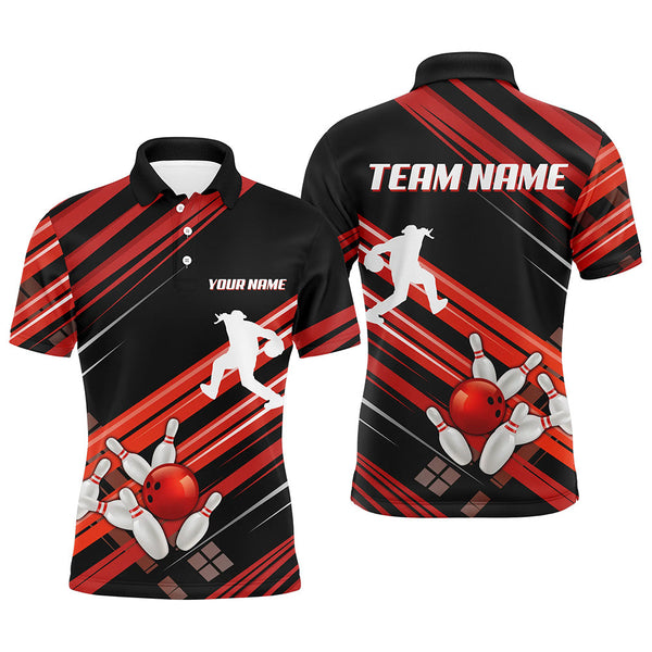 Maxcorners Red And Black Bowling Shirts For Men Custom Team Bowling Jerseys, Bowling Polo, Quarter Zip Shirts