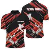 Maxcorners Red And Black Bowling Shirts For Men Custom Team Bowling Jerseys, Bowling Polo, Quarter Zip Shirts