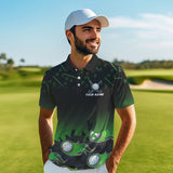 MaxcornersBlack and Green Flame golf ball pattern Men golf polo shirts Custom team golf attire for men