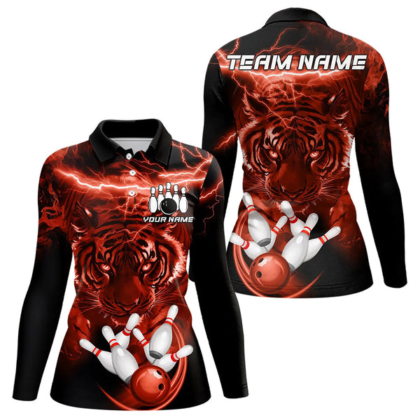 Maxcorners Personalized Red Lightning Thunder Storm Tiger Bowling Shirts For Men Custom Bowling Team