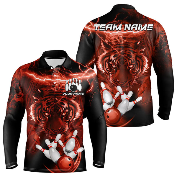 Maxcorners Personalized Red Lightning Thunder Storm Tiger Bowling Shirts For Men Custom Bowling Team