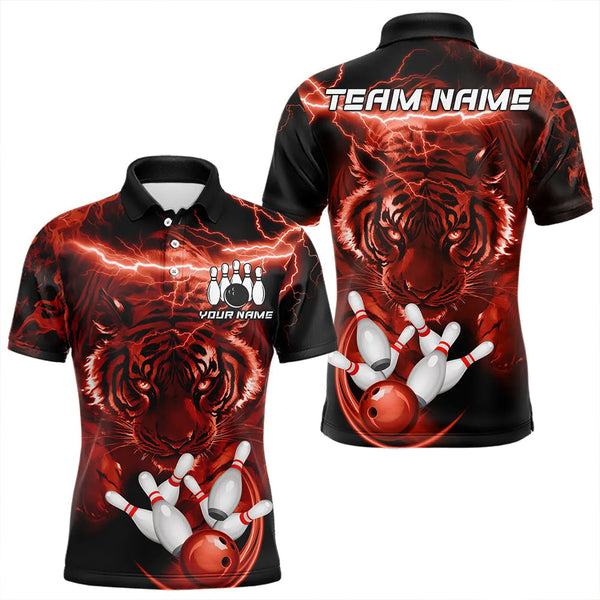 Maxcorners Personalized Red Lightning Thunder Storm Tiger Bowling Shirts For Men Custom Bowling Team