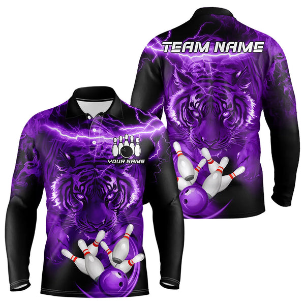 Maxcorners Personalized Purple Lightning Thunder Storm Tiger Bowling Shirts For Men Custom Bowling Team Jerseys