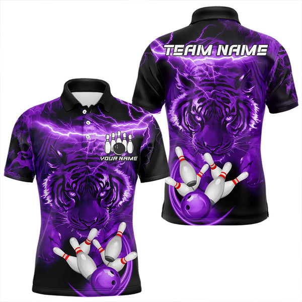 Maxcorners Personalized Purple Lightning Thunder Storm Tiger Bowling Shirts For Men Custom Bowling Team Jerseys