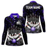 Maxcorners Personalized Black and Purple Camo Bowling Polo, Quarter Zip Shirts For Men Custom Bowling Team Jersey