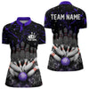 Maxcorners Personalized Black and Purple Camo Bowling Polo, Quarter Zip Shirts For Men Custom Bowling Team Jersey