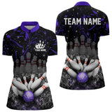 Maxcorners Personalized Black and Purple Camo Bowling Polo, Quarter Zip Shirts For Men Custom Bowling Team Jersey