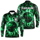 Maxcorners Green Bowling Ball Smoke Art Pattern Customized Name And Team Name 3D Shirt