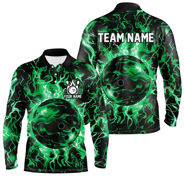 Maxcorners Green Bowling Ball Smoke Art Pattern Customized Name And Team Name 3D Shirt