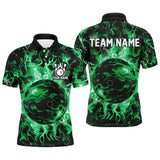 MaxCorners Bowling And Pins Green Camo Customized Name, Team Name 3D Polo Shirt For Men