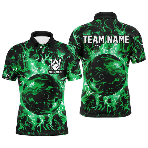 MaxCorners Bowling And Pins Green Camo Customized Name, Team Name 3D Polo Shirt For Men