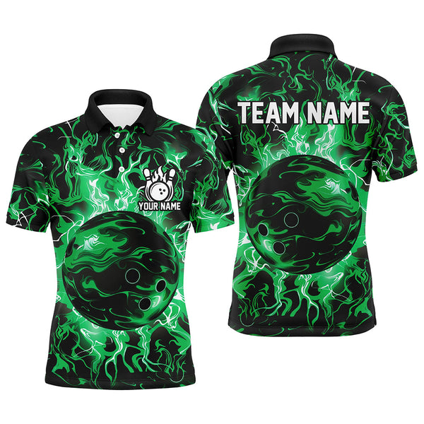 Maxcorners Green Bowling Ball Smoke Art Pattern Customized Name And Team Name 3D Shirt