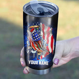 Maxcorners Bass Fishing American Flag patriotic Stainless Steel Fishing Tumbler Customize Name