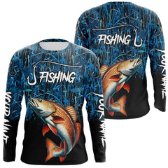 Maxcorners Redfish puppy drum Fishing blue camo Custom UV protection long sleeves fishing shirts LM0607