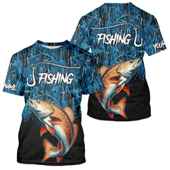 Maxcorners Redfish puppy drum Fishing blue camo Custom UV protection long sleeves fishing shirts LM0607