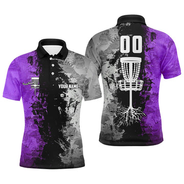 Maxcorners Custom name and number Disc Golf basket Men polo shirts, disc golf shirts for men | Purple MT0510