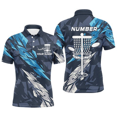 Maxcorners Blue camo Disc golf basket custom team disc golf polo shirt for Men, disc golf attire MT0510