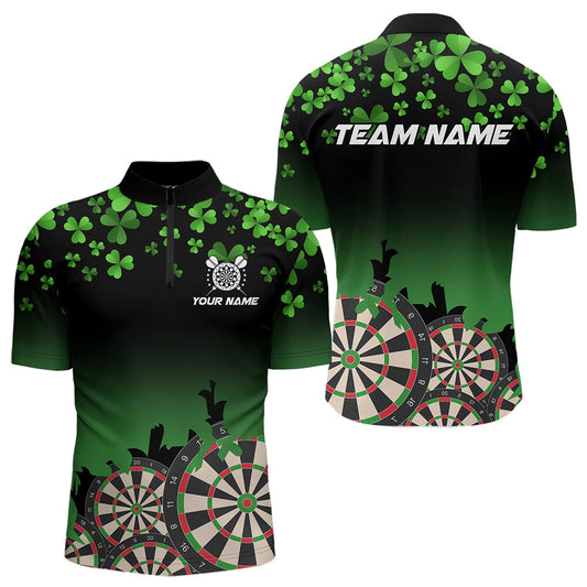 Maxcorners Green Shamrock Darts Board Pattern Lucky Darts Shirt For Men And Women Custom St Patrick Day Team Darts Jersey