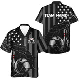 Maxcorners Personalized Black American Flag Lightning Thunder Custom Bowling Team Shirts For Mens Bowling Jersey