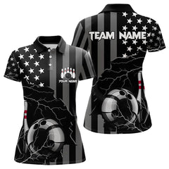 Maxcorners Personalized Black American Flag Lightning Thunder Custom Bowling Team Shirts For Mens Bowling Jersey