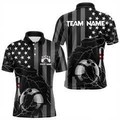 Maxcorners Personalized Black American Flag Lightning Thunder Custom Bowling Team Shirts For Mens Bowling Jersey