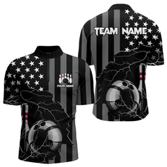 Maxcorners Personalized Black American Flag Lightning Thunder Custom Bowling Team Shirts For Mens Bowling Jersey