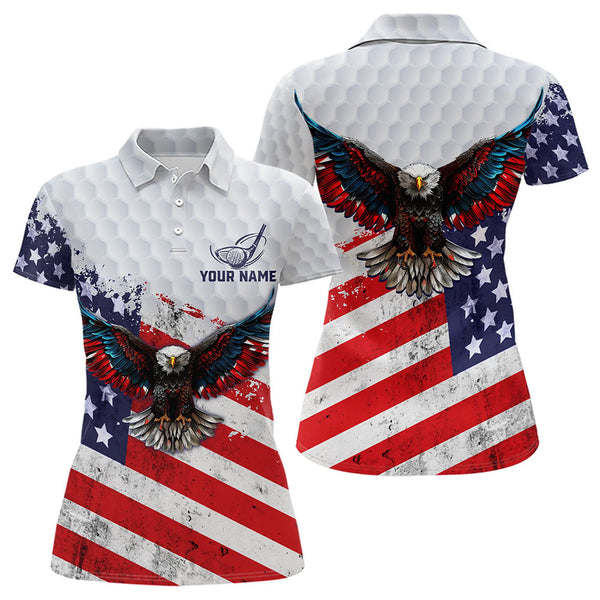 Maxcorners Personalized American Flag Eagle White Men Golf Polo Shirts Custom Patriotic Golf Tops For Men