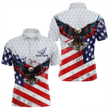 Maxcorners Personalized American Flag Eagle White Men Golf Polo Shirts Custom Patriotic Golf Tops For Men