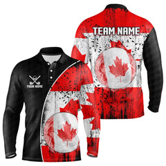 Maxcorners Personalized Black Camo Golf Polo Shirts For Men Custom Canadian Flag patriotic golf shirts outfit
