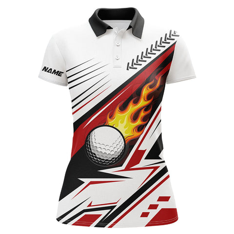 Maxcorners White Golf Ball Flame Womens Golf Polos Shirts Custom Golf Apparel For Women