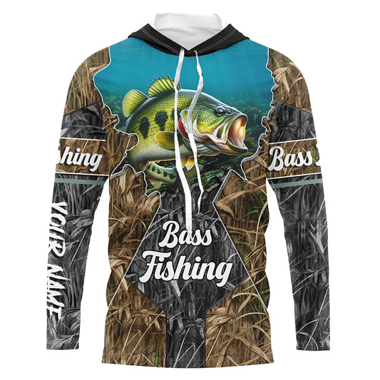 Maxcorners Largemouth Bass fishing camo Customize UV protection long sleeves fishing shirt for men LM0201