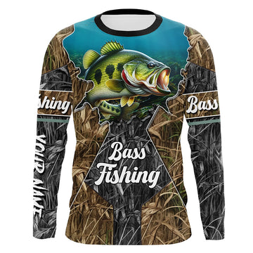 Maxcorners Largemouth Bass fishing camo Customize UV protection long sleeves fishing shirt for men LM0201