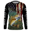 Maxcorners Walleye Fishing 3D American Flag Patriotic Customize name UV protection long sleeve fishing shirts LM0501
