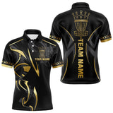 Maxcorners Black and Gold crown Disc golf polo shirts for Mens Custom Disc Golf Team jerseys, disc golf gifts LM3006